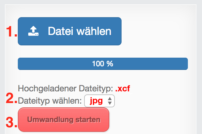 Anleitung XCF Dateien online in JPG konvertieren